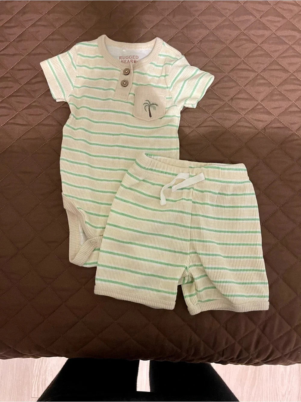 Cream & Mint Striped Baby Short Set